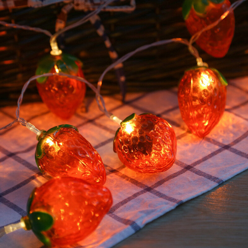 빨간 딸기 조명 스트링 어린이 방 장식 램프, 10 LED 램프 조명, 빛나는 에너지 절약 INS 야간 조명, 1.5m, 신제품