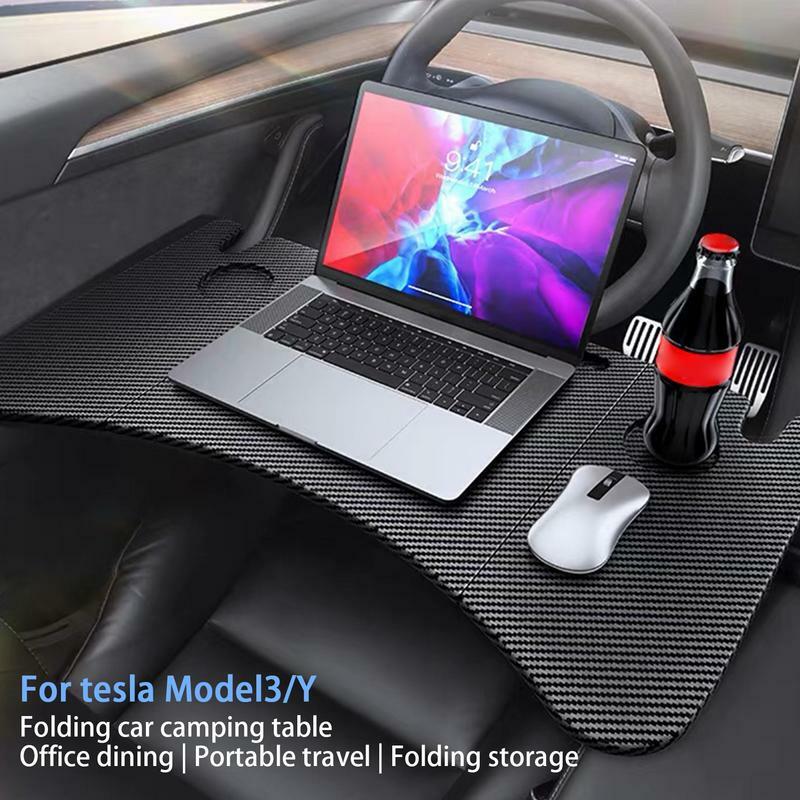 Nampan makanan meja Tesla Model 3 Model Y, lipat papan roda kemudi mobil Laptop dapat dilipat dudukan meja makan minuman