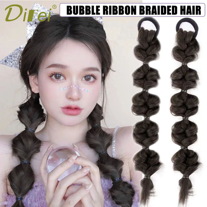 Wig Braid Female Synthetic Hair Natural Ribbon Bubble Braid Ballet Style Double Ponytail Boxing Braid Ins Style