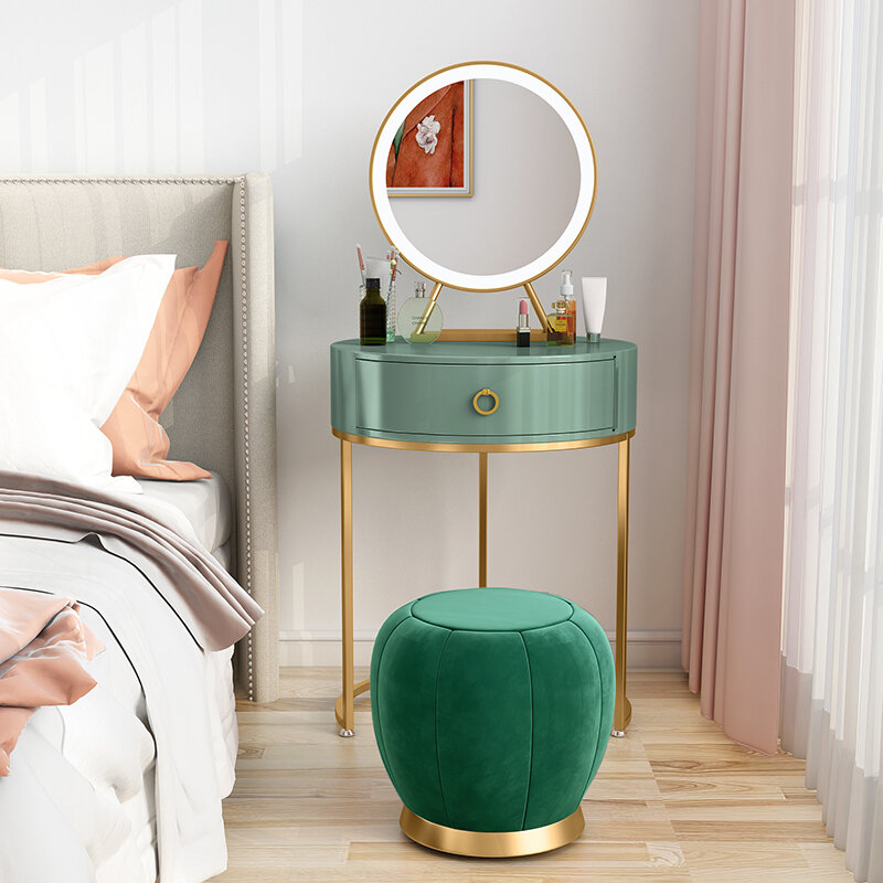 Nordic Light Luxury Dresser camera da letto semplice piccolo tavolo da trucco vanità con specchio in legno Advanced Feel Bay Window toletta