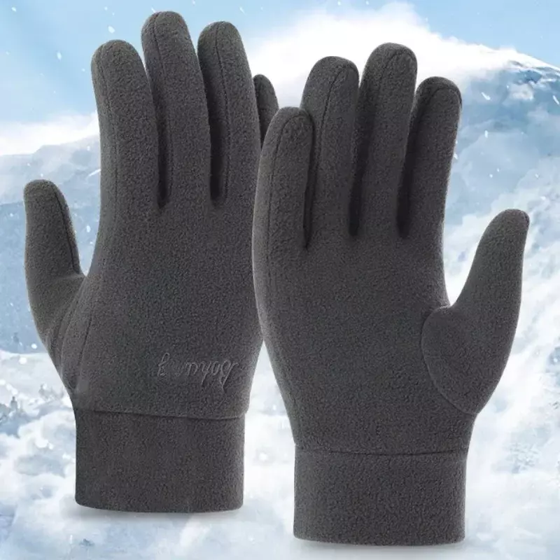 Mens Winter Gloves Solid Women Outdoor Polar Fleece Thick Warm Cold Gloves Motorcycle Cycling Wrist Glove Black Full Fingers