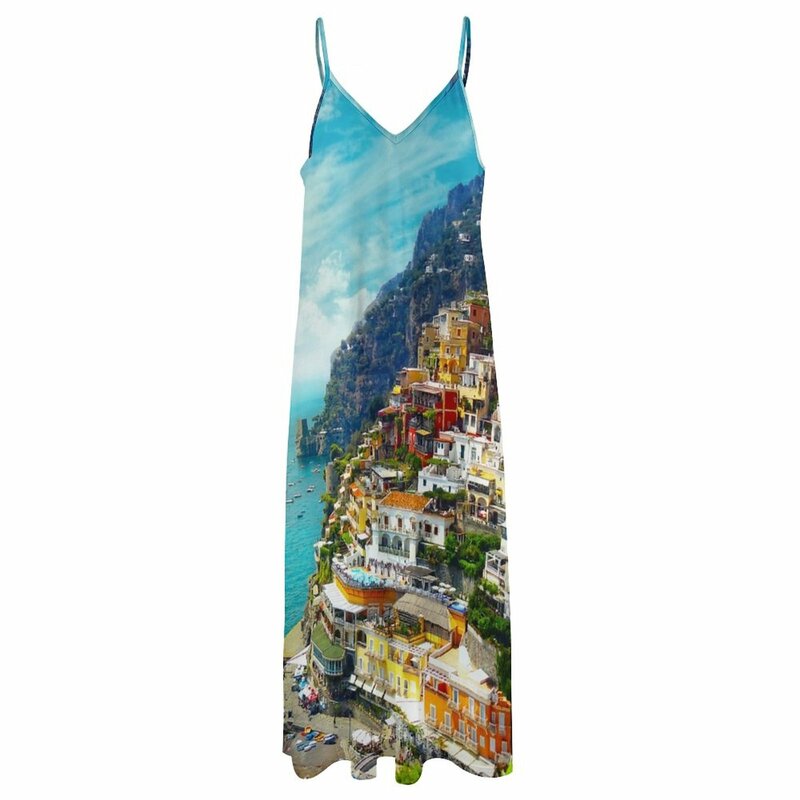 Positano 여행 사진 민소매 드레스, 여성 패션