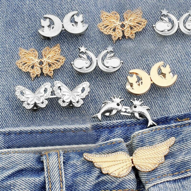 Épingles en métal réglables pour jeans, bouton de fermeture à la taille, clip de taille, accessoires vestisens, affermissement parfait, ornements pour femmes