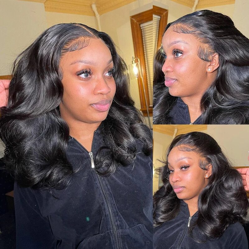 Perruque Bob Lace Front Wig Body Wave Brésilienne Remy Naturelle, Cheveux Courts, 13x4, HD, Densité 180, pour Femme