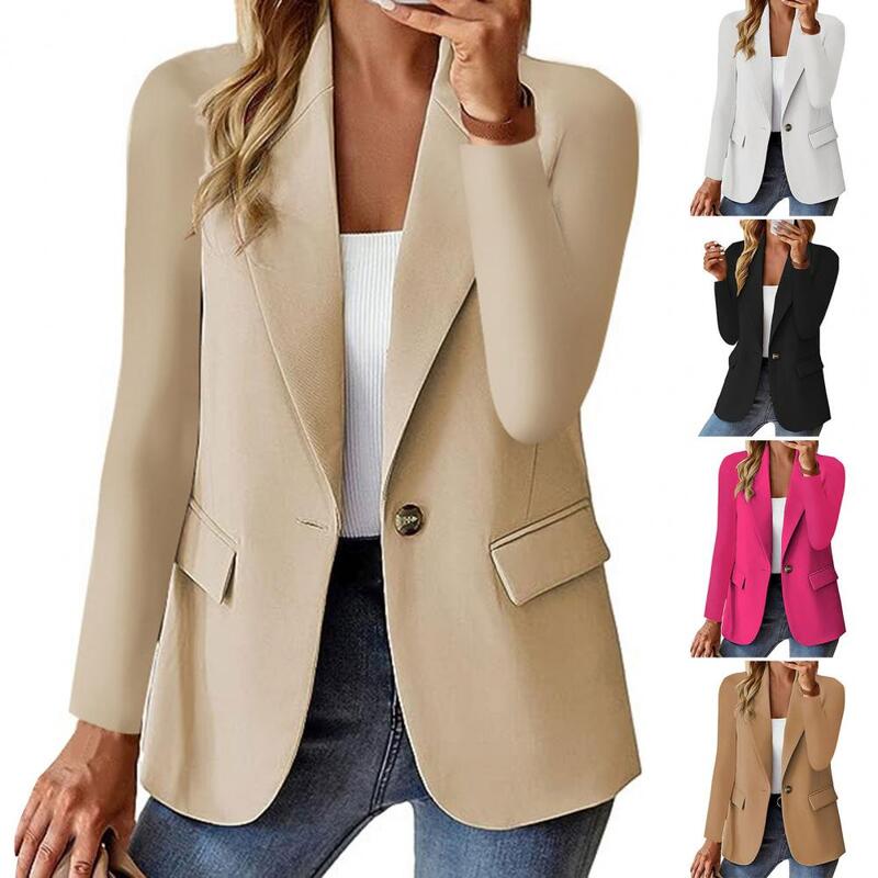 여성용 세련된 오피스 코트, 싱글 단추 스트레이트 컷, 주름 방지, 격식 있는 비즈니스 통근용, 용수철 가을
