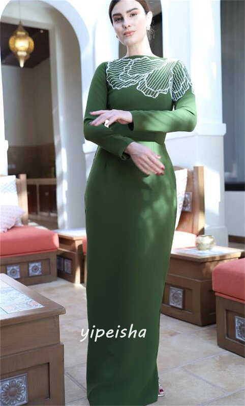 Vestido de graduación de Arabia Saudita, traje clásico de estilo moderno, Formal, de noche, con cuello redondo, apliques de línea A, de satén, a medida, para ocasiones