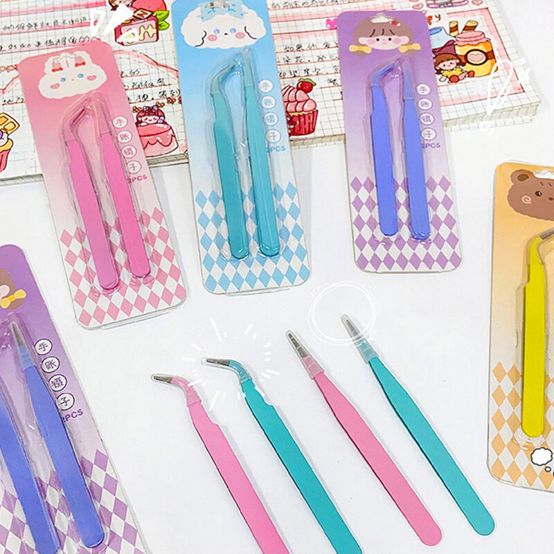 Candy Colored Straight Curved Tweezers Magazine Tool DIY Cutting Paper Tape Sticker Multifunctional Tool Tweezers