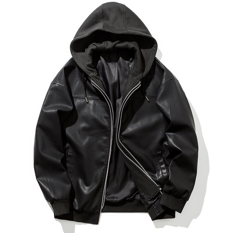 Autunno e inverno nuova giacca in pelle con cappuccio giacca da moto da uomo versione coreana giacca in pelle da Baseball allentata con cappuccio