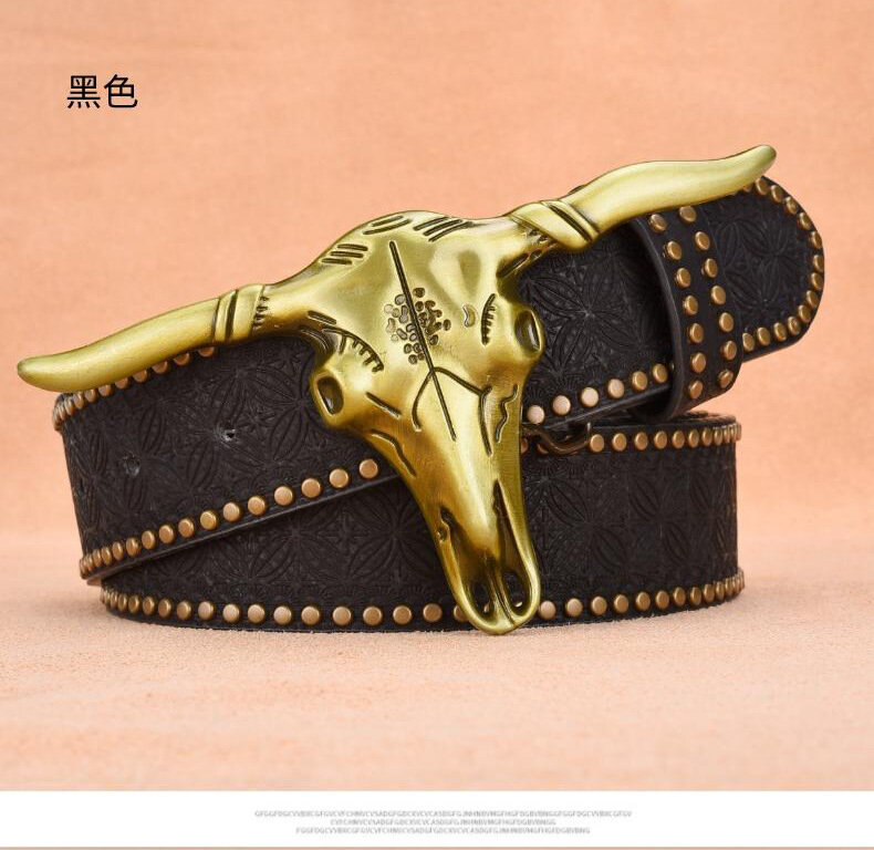 Cowhead Belt, Men's Embossed Belt, Western Denim, Personalized Rivet  Men's Belt  Fashionable Waist   Luxury