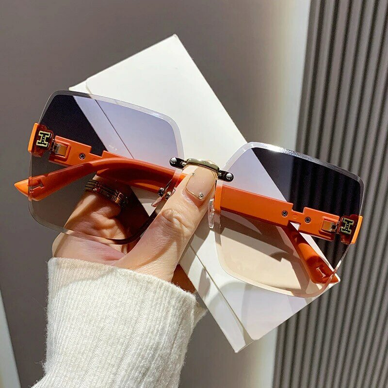 Oversized Mode Randloze Zonnebril Voor Mannen En Vrouwen-Vintage Vierkante Zonnebril Met Uv400 Bescherming