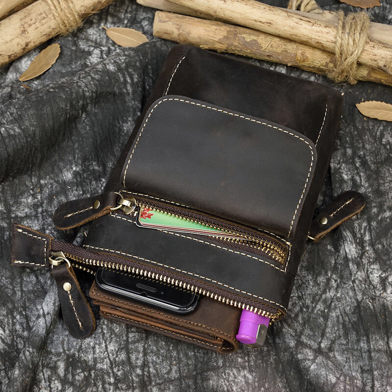 Винтажная поясная сумка из натуральной кожи для мужчин, маленький кошелек на ремне через плечо из кожи Крейзи Хорс, сумочка для телефона на ремне