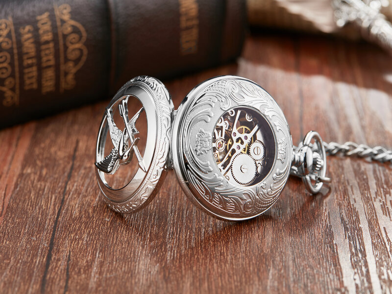 Luksusowy Vintage Hollow igrzyska śmierci Mockingjay Mockingbird maszyny zegarek kieszonkowy naszyjnik łańcuch mody 2023
