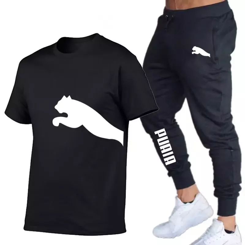 Костюм спортивный мужской из 2 предметов, брендовая футболка с коротким рукавом и брюки, костюм спортивной одежды для фитнеса и бега, лето 2024