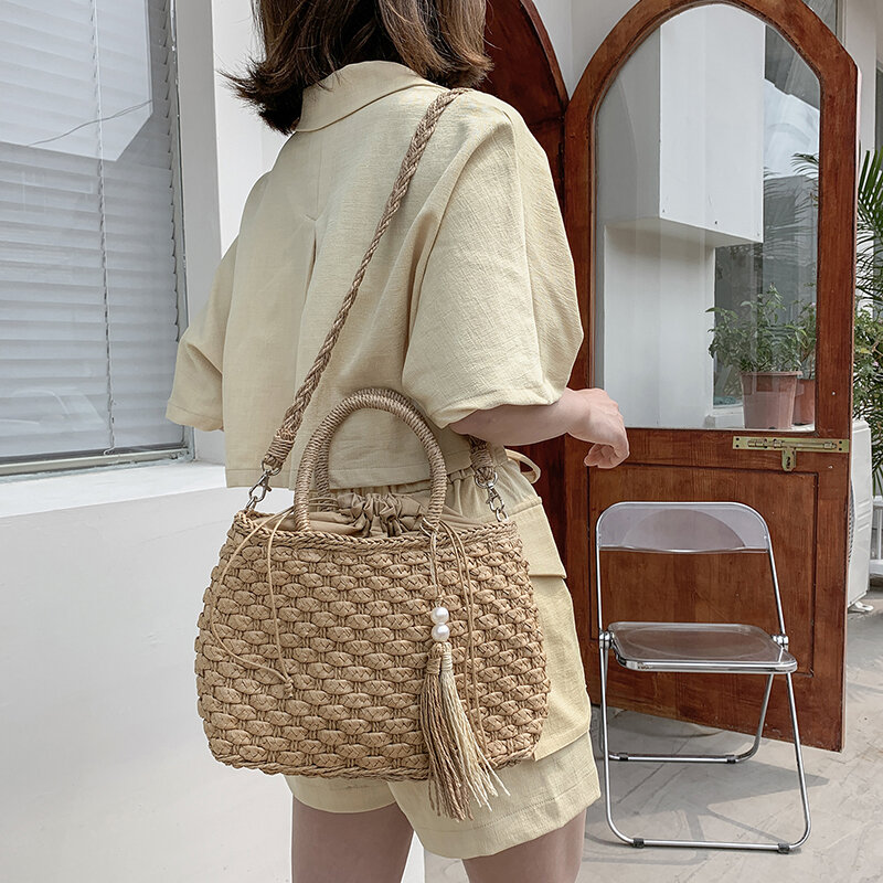 Good Quality Handmade Rattan Woven Straw Bag Summer Women Messenger Crossbody Bags Girls Big Beach Hand bag 2022 Tote Travle Bag