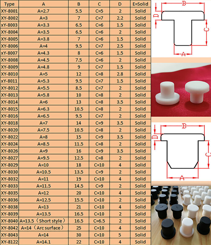 10/20/30 peças rolhas de borracha de silicone 7.3/7.5/7.8/8/8.3/8.5mm sólido/com furo preto t-forma furo tampas de extremidade insere tampões de vedação