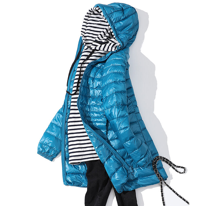 Jaket Puffer Wanita Jaket Bulu Angsa Ultraringan Mantel Kerudung Portabel Hangat Musim Gugur Musim Dingin Jaket Parka Anti-angin Wanita