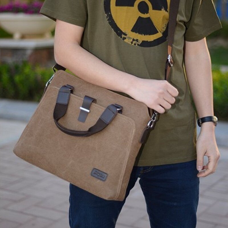 New Vintage Men's Briefcase Bag Fashion Canvas Handbag Large Capacity Male Shoulder Messenger Business 13" Laptop