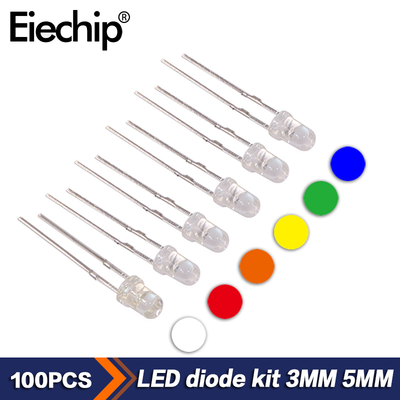 Kit de diode électroluminescente, diode LED, rouge, vert, bleu, jaune, orange, composants électroniques, F3, F5, 3mm, 5mm, 100 pièces, uno