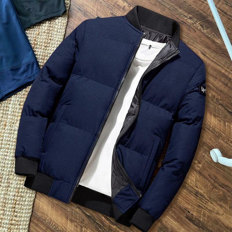 Puffer jaqueta masculina gola outono inverno jaqueta casual algodão acolchoado à prova de vento inverno zíper blusão casaco streetwear