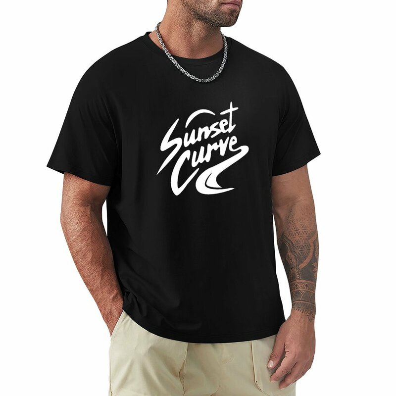Zonsondergang Curve Logo T-Shirt Korte Mouw Grafische T-Shirt Custom T-Shirts Ontwerpen Uw Eigen Man Kleding Zwarte T-Shirts Voor Mannen