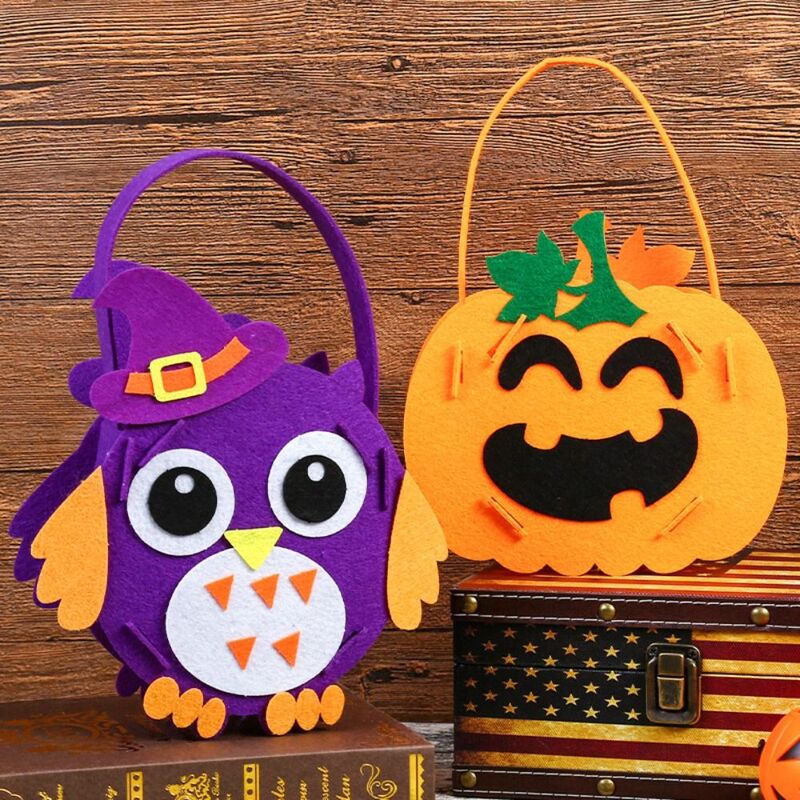 Tas permen Halloween portabel DIY non-tenun kain kelelawar hantu DIY trik atau tas perawatan tas labu Daemon anak-anak/anak-anak