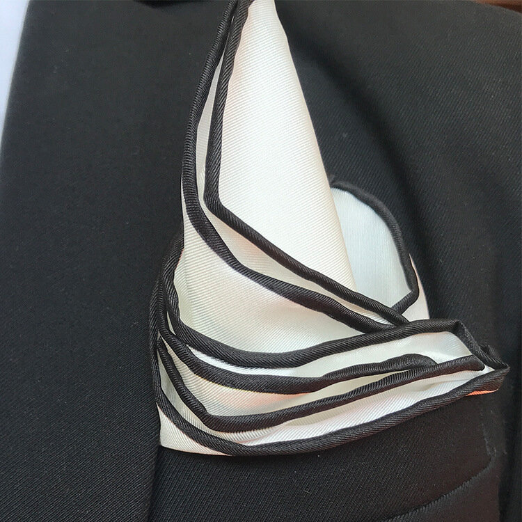 Элегантный и стильный белый носовой платок 34 см, ручная работа, скрученный по краю Карманный платок для мужчин, окантовка из натурального шелка тутового шелкопряда