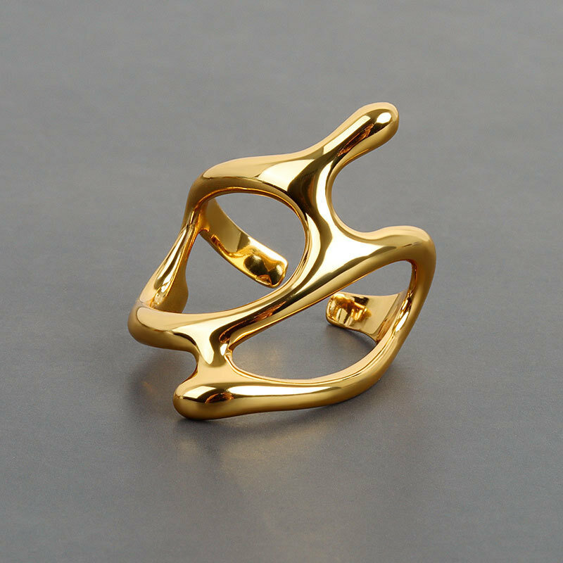 Modischer verstellbarer Ring Gold und Silber Kreis hohl unregelmäßig Frauen Ring Zweig tägliche Party ästhetischen Schmuck