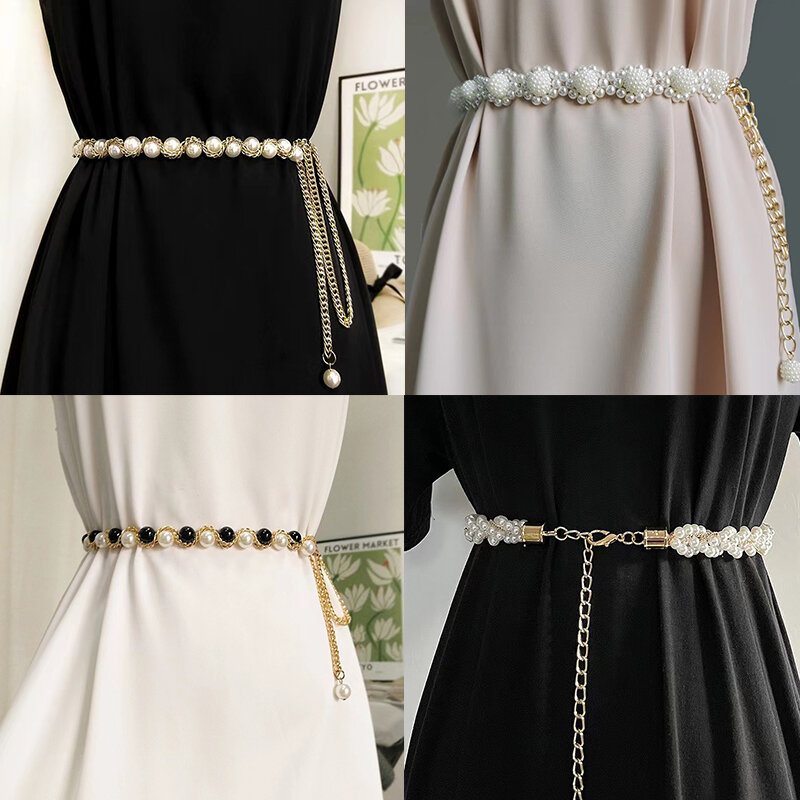 1 pz elegante catena in vita donna fibbia per cintura di perle cintura a catena di perle accessori per abbigliamento femminile