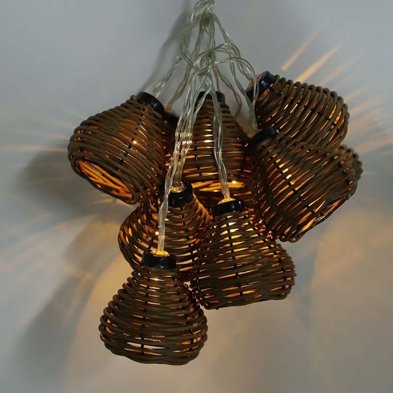 10 szt. Lampy rattanowe łańcuchy świetlne kulki rattanowe LED lampki ślubna dekoracja domu