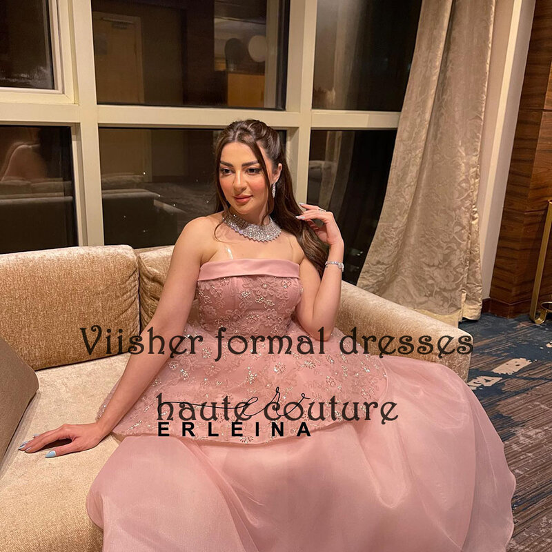 Luxury Arabic Dubai Evening Party Dresses Beads Organza A Line Prom Dress Floor Length Celebrate Event Gowns Lace Up Back