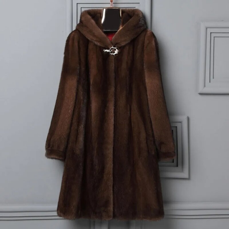 S-9XL Womens Long Section Hooded Fake Mink Fur Jackets High Quality Imitation Mink Fur Coats Large Size Female Winter Fur Jacket