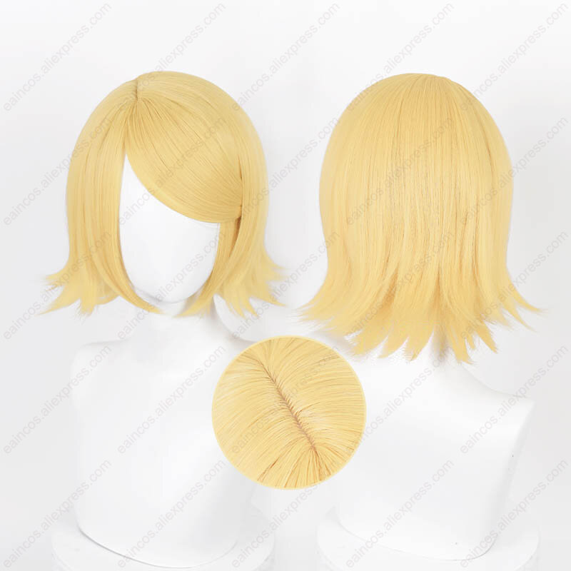 Anime Rin Len Cosplay Wig, Curto, Amarelo claro, Resistente ao calor, Perucas sintéticas, 32cm, 30cm