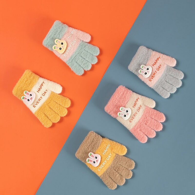 Kids Mittens Infant 3-5 Years Fleece Winter Gloves Baby Snow Full Fingers Happy Every Day Bunny Accessories Little Girls Mitts