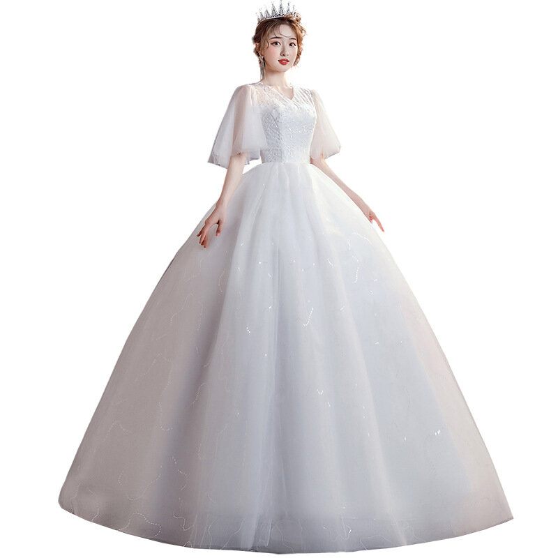 GIYSILE-Vestido de casamento mestre para mulheres, decote em v, minimalista, cobertura do braço, vestidos de casamento brancos, vestido nupcial, tamanho grande