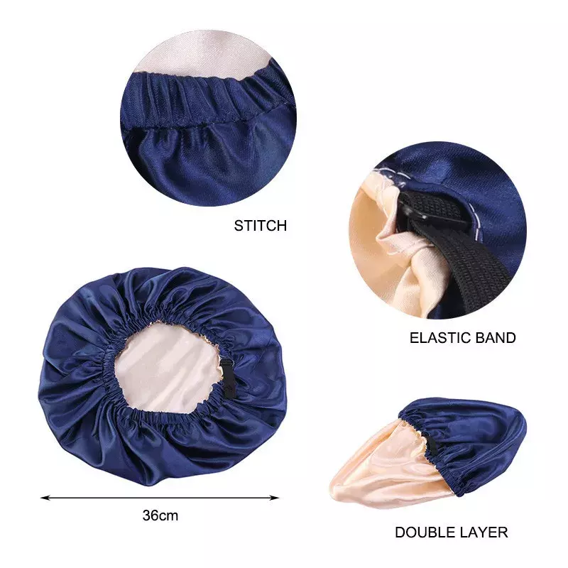 睡眠用の新しい見えないフラットイミテーションシルクサテンヘアキャップ-調節可能なナイトハット