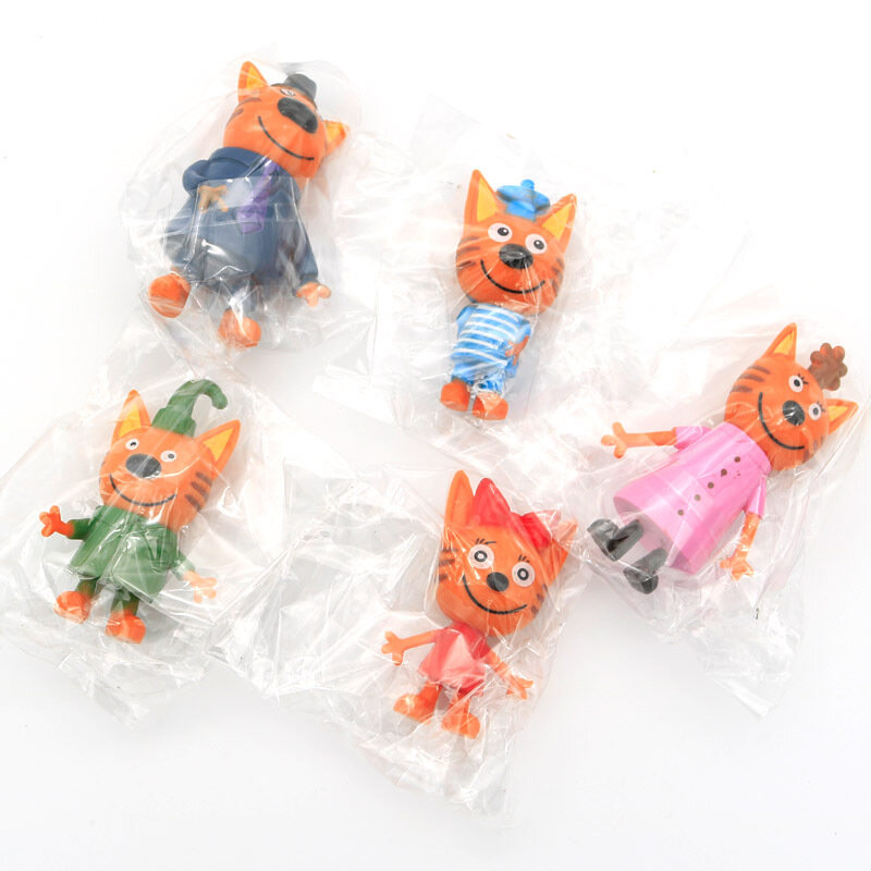 5pcs/bag 6-8cm Russian Cartoon Anime Kid-e-cats Action Figure Cake Figurine Baking Decor Three Little Kittens Model Cat Kids Toy