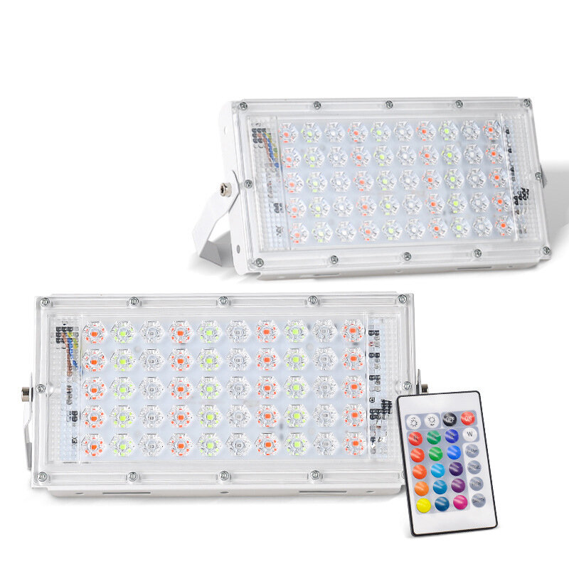 50W 220V ไฟ LED Floodlight RGB รีโมทคอนโทรล IP66กันน้ำกลางแจ้ง LED Spotlight โคมไฟหลอดไฟสะท้อนแสง