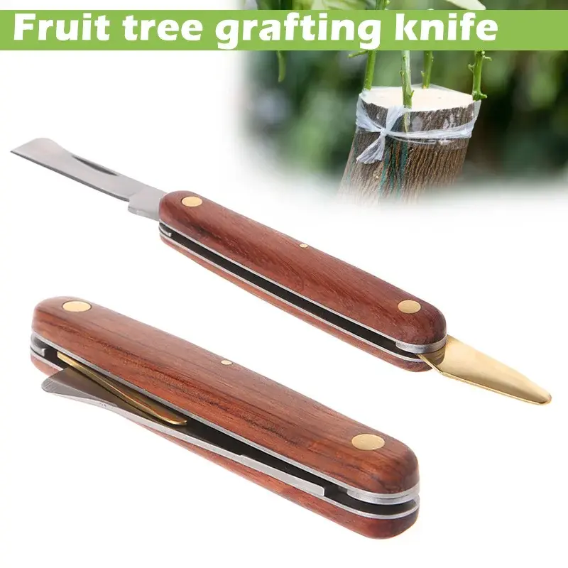 Grafting Tools Foldable Pruning Knife Professional Garden Grafting Cutter Stainless Steel Wooden Handle Grafting Knife
