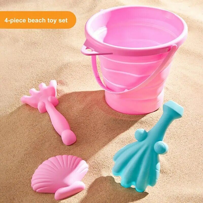 Ember pantai lipat anak-anak, ember lipat anak-anak, bermain mainan pasir warna cerah silikon mainan pantai untuk danau halaman belakang taman pantai