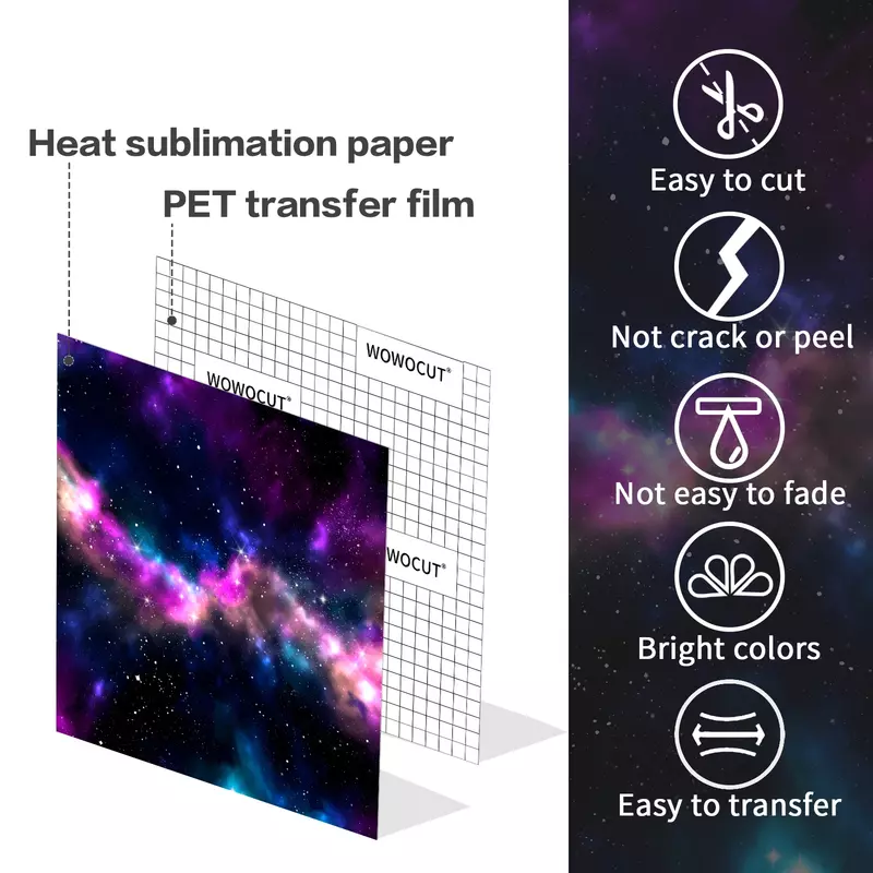 WOWOCUT 1 PCS Infusible Transfer Ink Sheet 12"X12" Starry Sky Heat Press Transfer Paper Sublimation Ink Sheet for Joy T-shirts