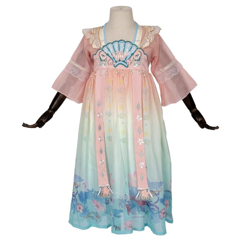 Высокое качество, Hanfu для девочек, детские танцевальные платья принцессы, детское платье с вышивкой, традиционная китайская одежда Hanfu Hft061
