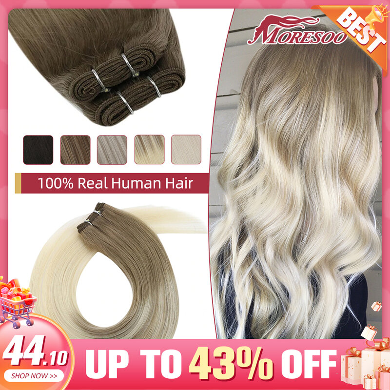 Moressoo натуральные волосы, 100% натуральные человеческие волосы для наращивания, Пришивные 50 г/комплект, 12 месяцев, высококачественные волосы для наращивания для женщин