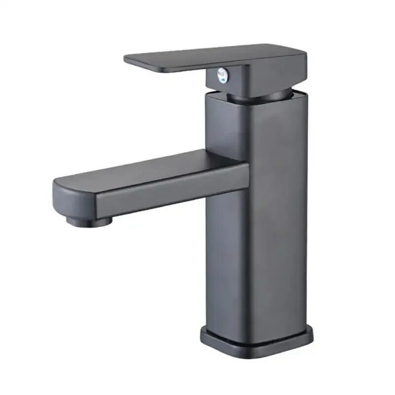 304 Stainless Steel Black Square Single Cold Sink Faucet Bathroom Counter Basin Faucet Deck Mounte Basin Tap Single Hole Faucet