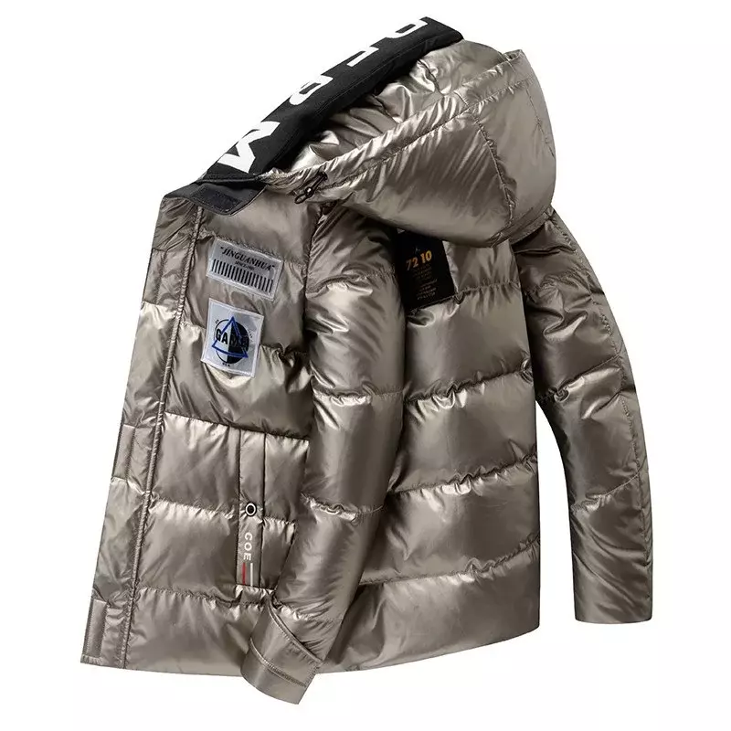 メンズのための光沢のある革のジャケット,厚くて暖かい冬のジャケット,カジュアルなパーカー,防水スタンドカラー,2023