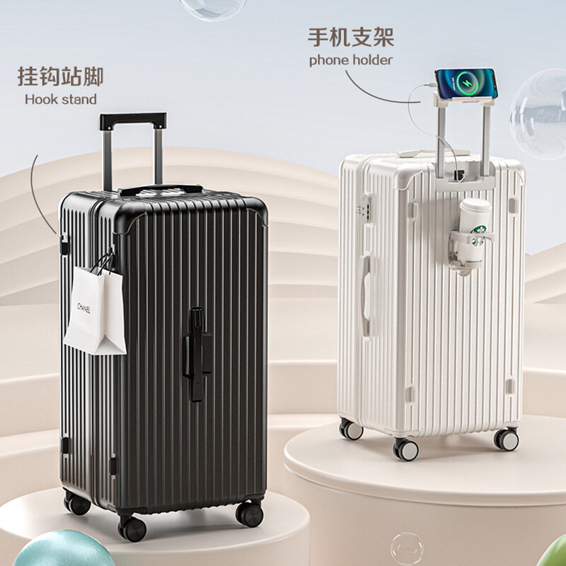 2023 New Extra Large Capacity Trolley Case Water Cup Holder Universal Wheel Suitcase Men's and Women's Strong and Durable Box
