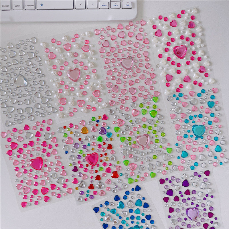Stiker Permata Hati 3D Ukuran Campuran untuk Anak-anak Berlian Kristal Akrilik Stiker DIY Berlian Imitasi Tiga Dimensi untuk Anak Perempuan