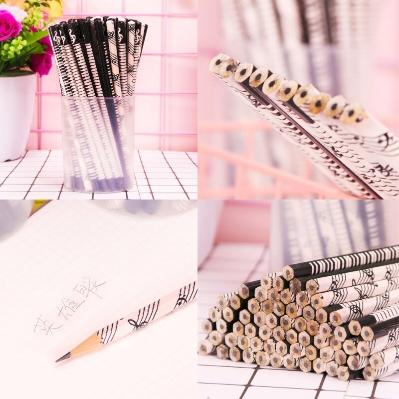 DXAB White Black Pencils Music Themed Pencils Music Note Pencil with Erasers School Office Supplies Gift for Piano Students