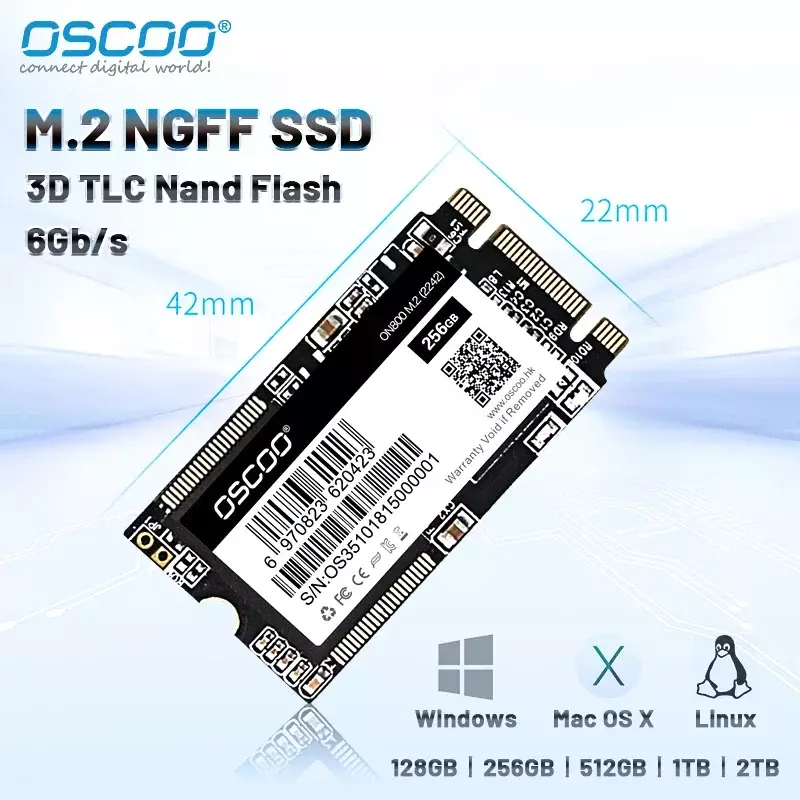 Oscoo M2ไดรฟ์ภายในแบบโซลิดสเตต SSD 128GB 256GB 512GB NGFF 2242 SATA3เหมาะสำหรับแล็ปท็อปและเดสก์ท็อป HD