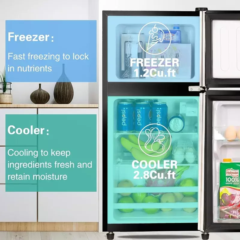Миниатюрный холодильник с морозильной камерой для квартиры, общежития, офиса, семьи, подвала, гаража, 3,5 куб. Фута
