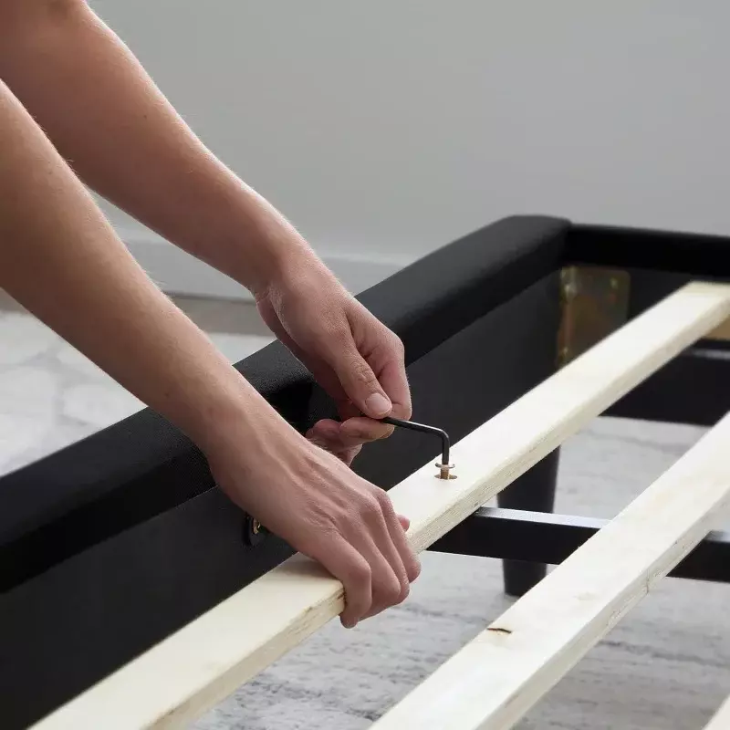 Przejrzysta rama łóżka typu Queen z pionowym kanalowym zagłówkiem-tapicerowana łóżko z pełnymi bokami-łatwy montaż-rozmiar Queen-bez sprężyn skrzynkowych N
